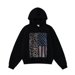 短句先生秋冬复古旗帜拼接个性朋克风连帽卫衣