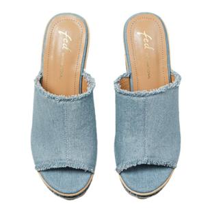 fed坡跟凉鞋夏季新款女鞋气质防滑鱼嘴厚底女士凉拖鞋R0624-ZF020