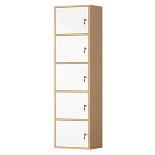 简易带锁书柜书架落地现代简约收纳柜实木色带门组合格子柜储物柜