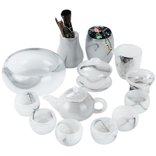 定制琉璃茶具套装轻奢水墨功夫茶杯家用盖碗高档泡茶办公接待茶道