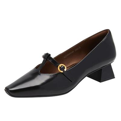 千百度玛丽珍丁字扣方跟单鞋