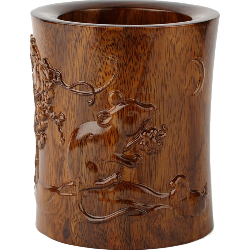 红木质工艺品实木雕刻十二生肖笔筒木龙年兔马羊牛老虎木头大摆件