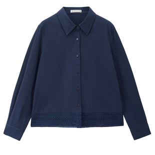 设计师款佐丹奴2026年春肌理纯棉拼接镂空宽松衬衫女长袖18345620