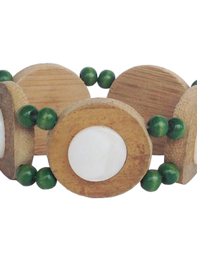 时尚创意绿色小佛珠镶白色贝壳竹片手链