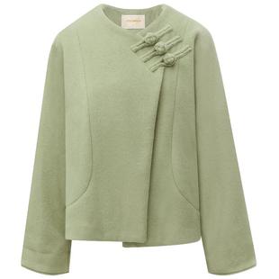 COCOBELLA新中式盘扣斜襟外套女秋冬优雅国风短款毛呢大衣WL3002