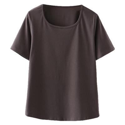 大码正肩方领纯棉短袖t恤女夏季