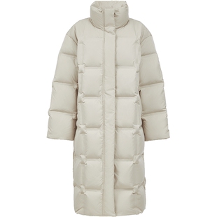 ONLY2025冬季新款90白鸭绒云朵感纯色宽松立领中长款羽绒服女