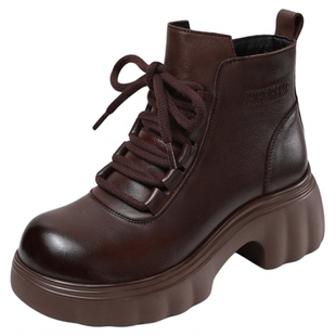 牛皮时尚新款百搭厚底增高短靴女款软底真皮2026春季女士马丁单靴