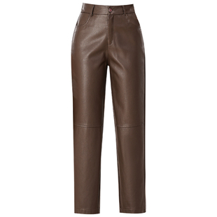 【九分烟管裤】小个子韩版修身显瘦直筒裤女 加绒皮裤八分休闲裤