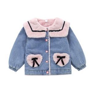 女童加绒牛仔外套秋冬款2026新款儿童冬装女宝宝时髦洋气加厚上衣