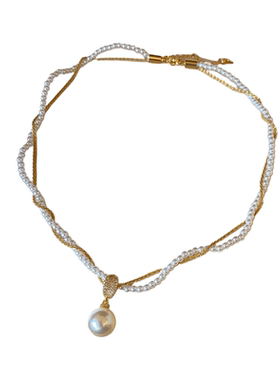 大气高档双层缠绕珍珠项链高级感