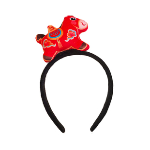 儿童喜庆马年发箍新年红色毛绒过年发饰女童元旦本命年小马头箍