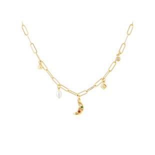 Neverfar未远之境系列月亮彩饰项链女复古小众多巴胺锁骨链度假