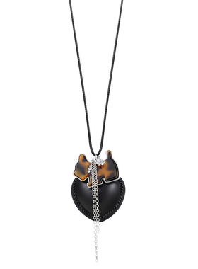 韩系ins黑色皮绳爱心项链女