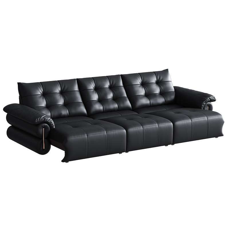 全友家居复古风电动功能沙发床一体两用小户型卧室黑色真皮沙发