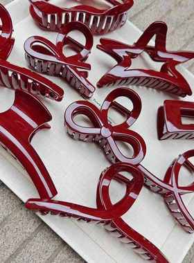 盘发神器大号安可拉红色抓夹女短发鲨鱼夹2024新款高级感发夹发饰