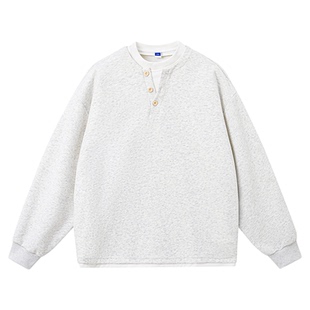 WASSUP假两件亨利领灰色长袖卫衣男春秋潮流百搭复古简约打底上衣