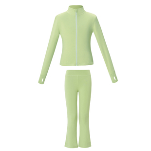 儿童舞蹈服女童春秋立领长袖修身上衣黑色套装练功训练专用喇叭裤