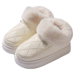 包跟防水棉拖鞋女款冬季外穿2025新款家居室内皮面加绒保暖棉鞋男