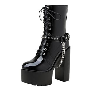 舞台靴14cm超高跟马丁靴 粗跟防水台短靴厚底酒吧夜店歌手表演鞋