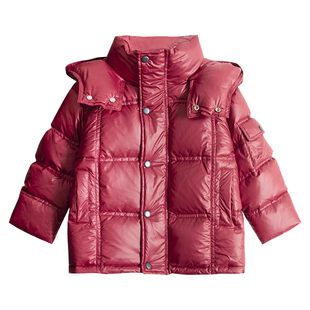 男童冬季新年红色工装羽绒服2026新款儿童男孩拜年防寒连帽厚外套