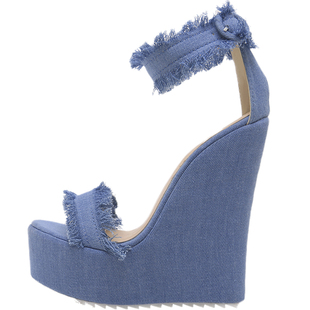 ladies high heel wedge platform sandals denim women shoes