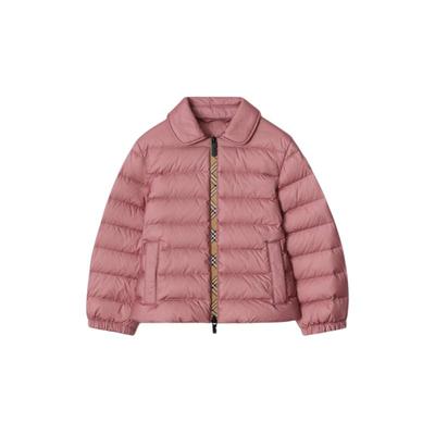 格纹饰带尼龙羽绒服BURBERRY