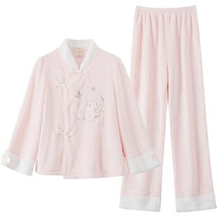 RoseTree珊瑚绒睡衣女秋冬季新中式国风古风汉服家居服套装新款冬