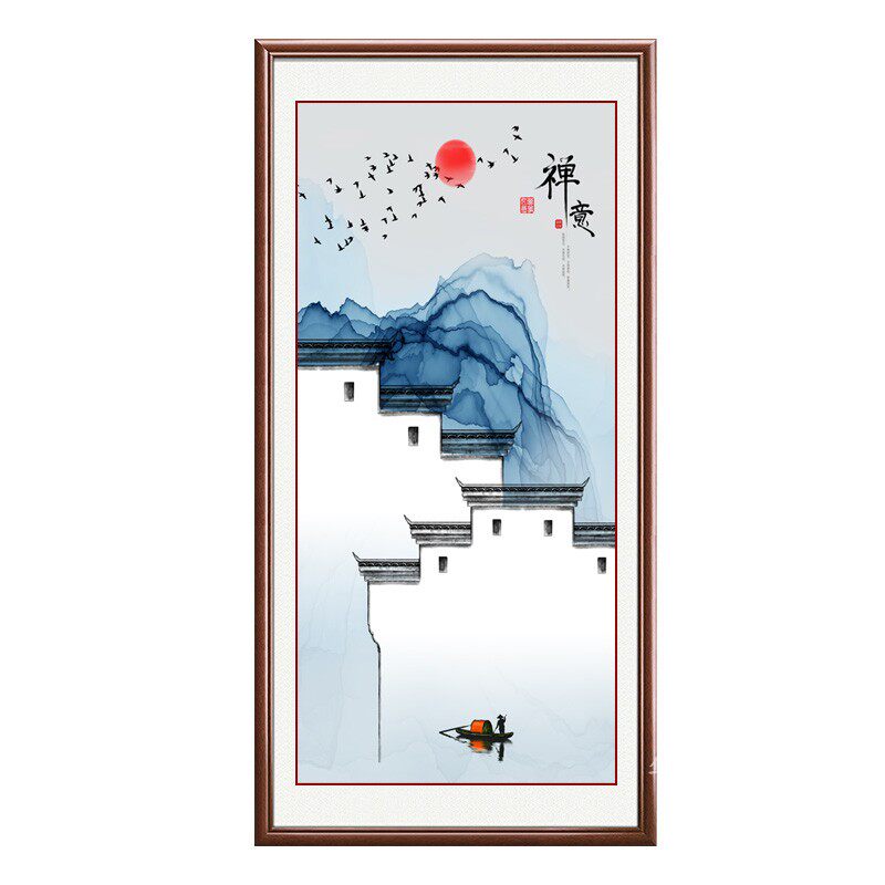 江南山水风景客厅玄关新中式挂画