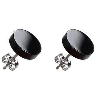 不掉色!不过敏!天然黑玛瑙纯银男士耳钉潮单只韩国情侣耳环女简约