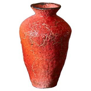 石榴红景德镇全手工花瓶不漏水侘寂风花器复古怀旧陶瓷禅意花插