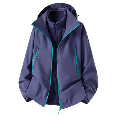 稻草人蓝紫色冲锋衣女款2025新款秋冬户外防风防水登山服外套男款