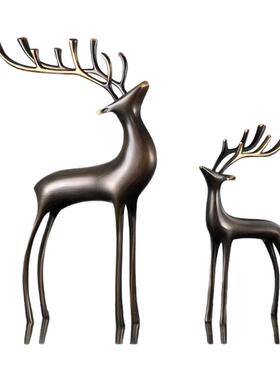 招财铜鹿高档轻奢装饰摆件