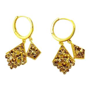 美拉德咖色镶钻双层菱形耳环轻奢高级感百搭耳坠闪钻气质流行耳饰