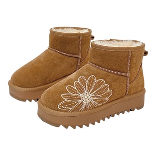 MARDI小雏菊厚底雪地靴女冬季毛绒增高牛反绒短筒保暖时尚女棉鞋