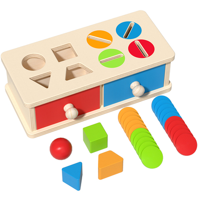 蒙氏投币盒宝宝精细动作颜色分类形状认知教具早教益智玩具1一2岁