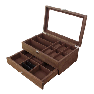 大容量双层复古胡桃木纹手表眼镜手链手镯首饰盒戒指项链收纳盒子