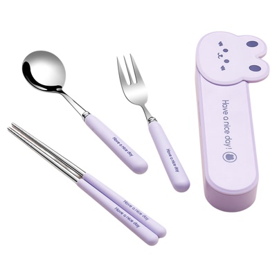 学生筷子勺子三件套食品级不锈钢