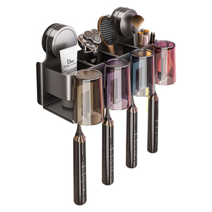 百悍吸盘牙刷置物架漱口杯电动牙刷杯架壁挂式免打孔卫生间浴室