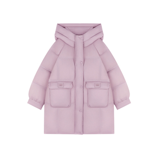 Amybaby女童上衣冬季2025新款字母M口袋特色中长款羽绒服外套