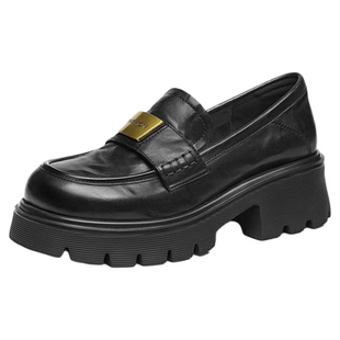 红蜻蜓厚底乐福鞋女春季新款女鞋一脚蹬鞋子增高黑色单鞋英伦皮鞋