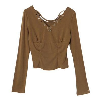 西町村屋复古抽皱蝴蝶链条小衫女