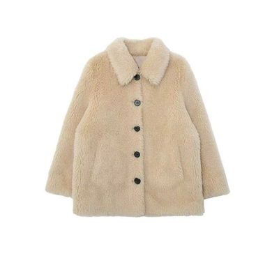 中长款翻领麂皮韩版环保皮草全羊毛小个子加厚皮毛一体毛毛外套女