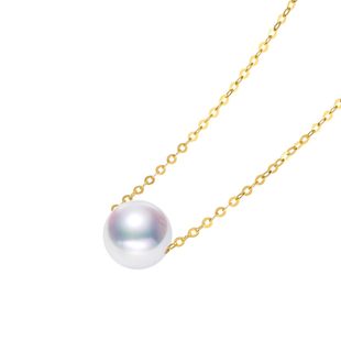 香港珍世缘 清漪 18k金正圆淡水珍珠项链女锁骨链单颗路路通吊坠
