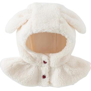 戴维贝拉儿童毛绒帽子2026冬季男童女童披肩套头帽围脖一体护耳帽