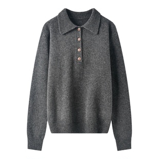 MENGJIAN羊绒翻领针织衫女25秋冬新休闲骆驼绒毛衣宽松羊毛打底衫