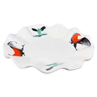 怀旧经典公鸡盘子餐厅酒店农家乐陶瓷餐具菜盘子创意花边盘荷叶边