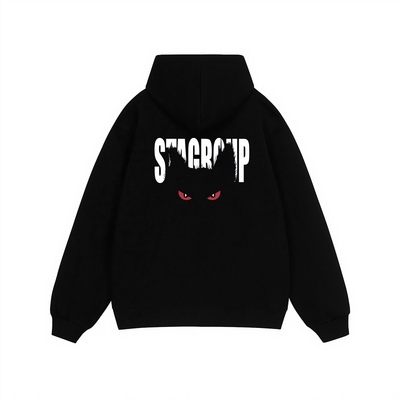 STA旗舰店搞怪猫眼印花连帽卫衣男女秋季美式潮牌重磅纯棉外套