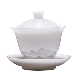 冰种玉瓷盖碗茶杯白瓷三才盖碗单个高档茶碗带盖泡茶功夫茶具大号