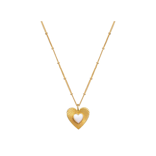 Neverfar摩登桃心小众轻奢贝母爱心项链秋季毛衣复古锁骨链女士